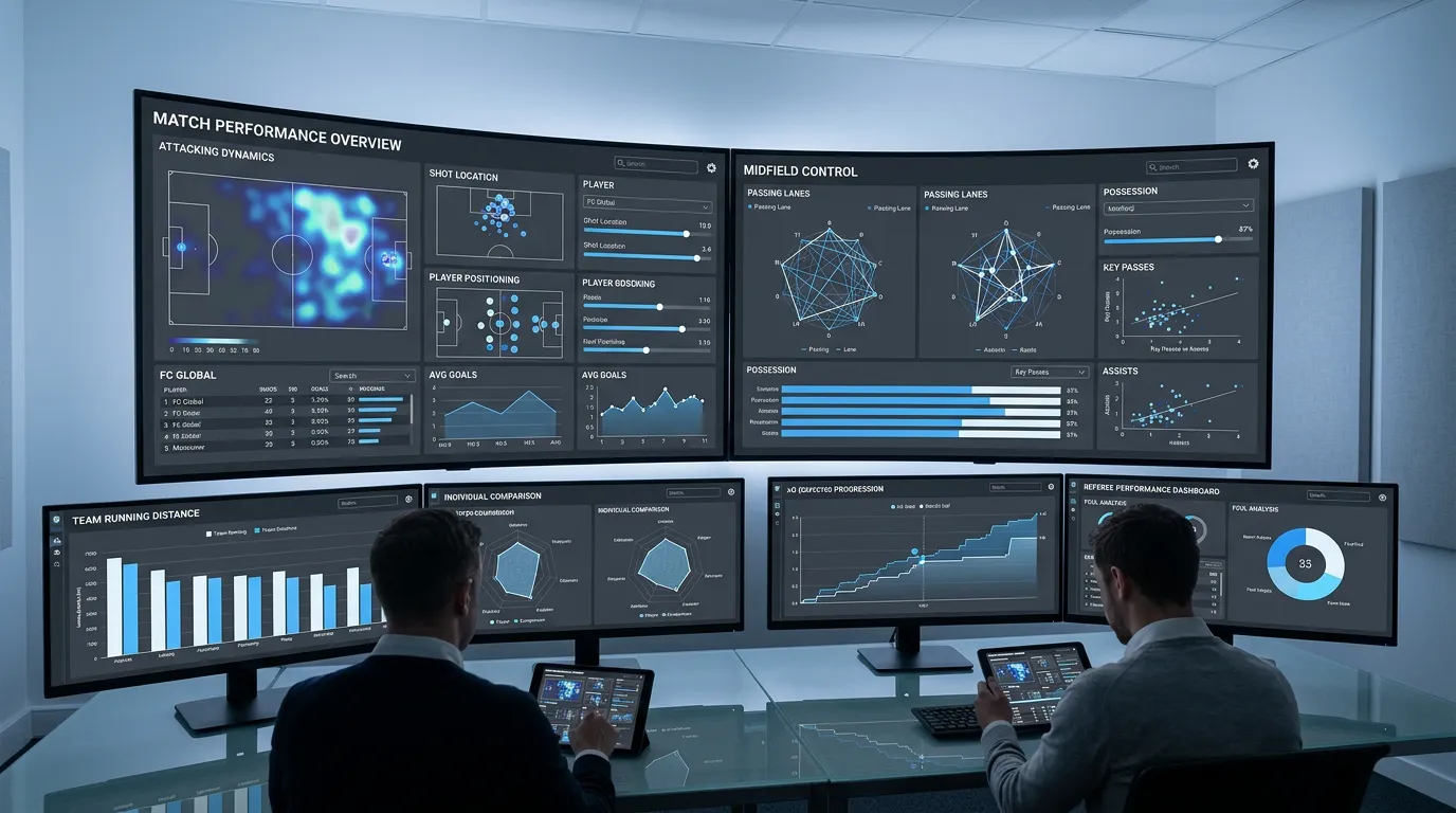 Écran de statistiques sportives avec graphiques et données de performance des équipes