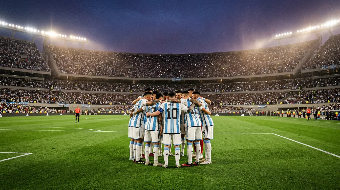 L'équipe nationale d'Argentine Albiceleste championne du monde en titre sur le terrain de football pour la Coupe du Monde 2026
