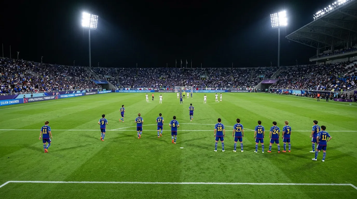 L'équipe nationale du Japon les Samouraïs Bleus sur un terrain de football pour la Coupe du Monde 2026