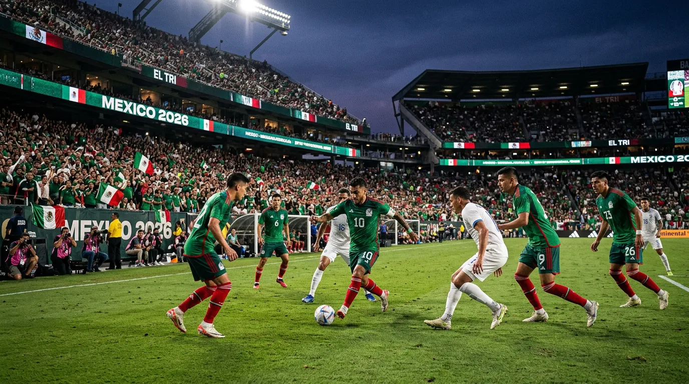 L'équipe nationale du Mexique El Tri en maillot vert sur un terrain de football pour la Coupe du Monde 2026
