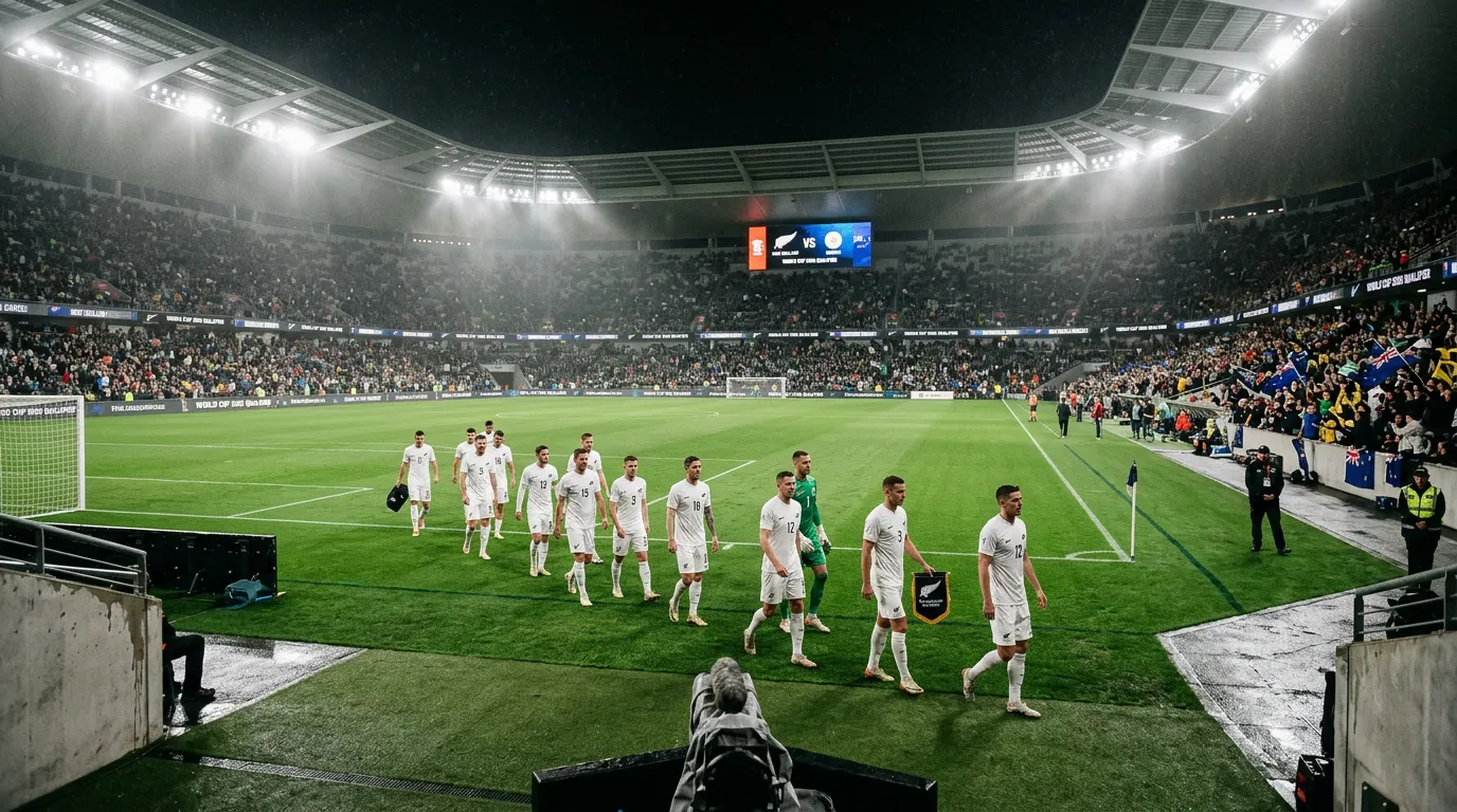 L'équipe nationale de Nouvelle-Zélande les All Whites sur un terrain de football pour la Coupe du Monde 2026